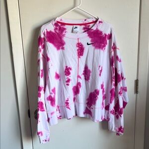 Nike White and Pink Tie-Dye Crewneck Sweatshirt